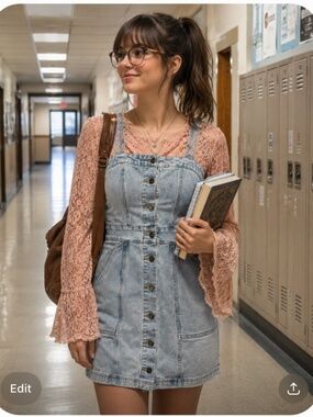 Rhythm Light Wash Denim Jean Dress with Pockets size Small
